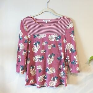 DownEast Pink‎ Rose Long Sleeve Striped Shirt